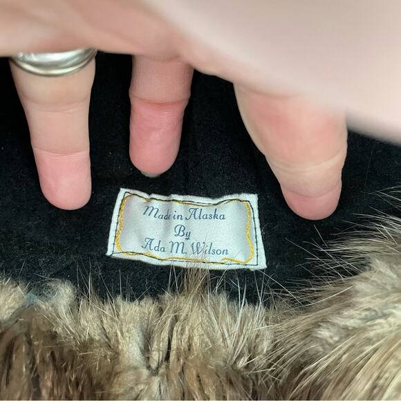 Handmade Ada M Wilson Alaskan Fox Trapper Hat Fox Fur Suede Leather Eskimo Black